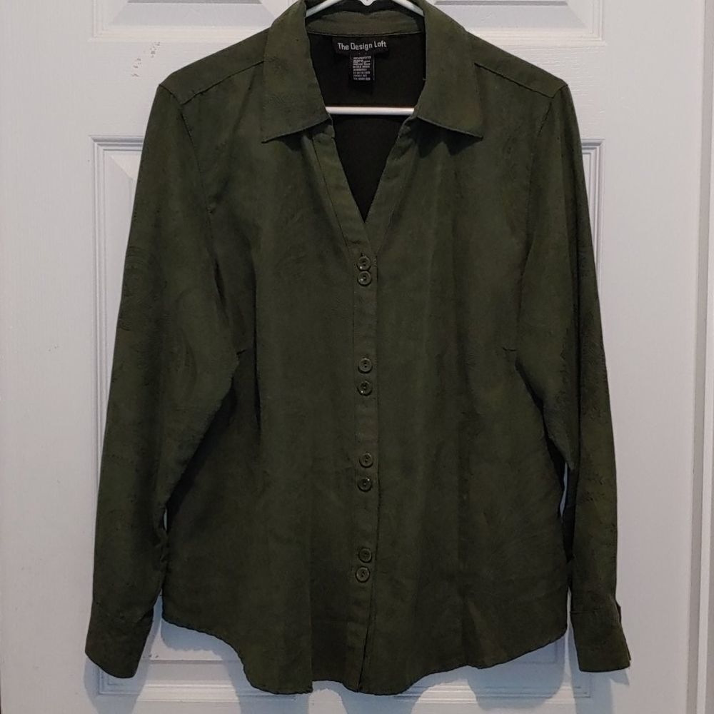 The Design Loft  army green button down shirt